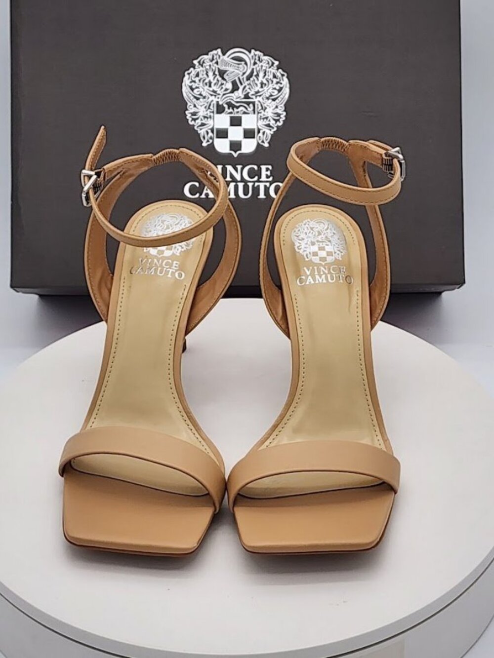 Vince Camuto Saprenda 2 Sandstone Nappa Leather Ankle Strap Heels Size 8.5 M - Picture 7 of 10